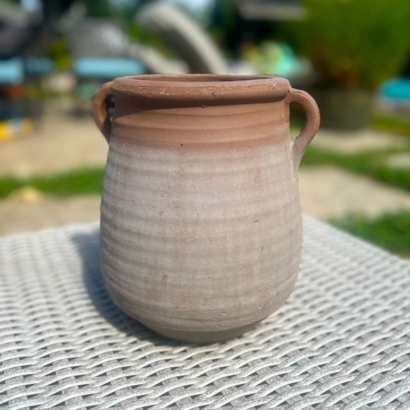 Studio McGee Creative Co-Op Large Orange & Whitewashed Terracotta Urn - Picture 1 of 6